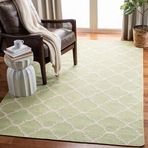 SAFAVIEH Dhurries Collection 4' x 6' Light Green / Ivory DHU554A Handmade Flatweave Premium Wool Area Rug