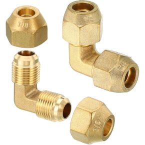 PATIKIL 5/8" x 5/8" Brass Pipe Fitting, Flare 90 Degree Elbow Tube Fitting Pipe Adapter Connector with Nut for Air Conditioner Refrigeration Plumbing