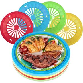 12 Pcs Plastic Paper Plate Holders 10 Inch Reusable Paper Plate Holders Round Plate Holder Bright Colors Paper Plate Dispenser with Snap in Grooves for 9 Inch Paper Plates Party(Mixed Colors, 12 Pcs)