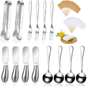 14 Pieces Charcuterie Board Accessories Cheese Spreader Knives Set Stainless Steel Charcuterie Utensils Spreader Knives Mini Serving Tongs Spoons and Forks for Cheese and Pastry Making (Rose Gold)