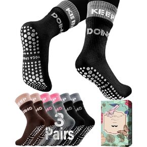 3PCS Non-Slip Pilates Yoga Socks with Grips for Women – Stylish Crew Socks for Ballet, Dance, Workout, and Pregnancy