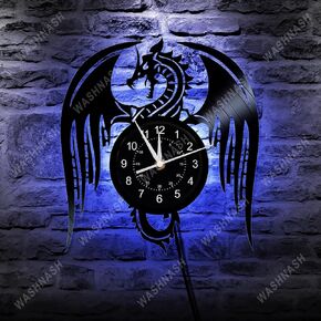 Dragon Decor Sign Clock, 12 inches Gothic Fantasy Dragon Lamp Vinyl Records Wall Decor Holiday and Birthday Handmade Gift (2l)