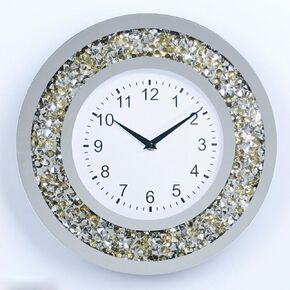 Golden Round Mirror Clock Crystal Sparkle Twinkle Bling Crush Diamond Mirrored Large Wall Clock for Wall Decoration Silver Glass Mirror Home Decor (Golden-Round 50CM(A))