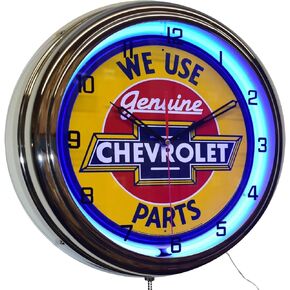 We Use Chevy Genuine Parts Sign Neon Advertising Clock Garage Decor (16" Blue)