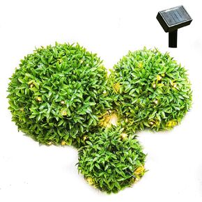 3 Artificial Plant Grass Wreath with Flower and Butterfly Outdoor Fake Plants Plastic Plant with Solar Lights for Outdoor Garden Decoration