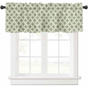 Curtain Valance 42" x 12", Abstract Green Window Valances Rod Pocket Curtains Drapes, Modern Contemporary Art Vintage Short Topper Curtain for Kitchen Cafe Living Room, 1 Panel