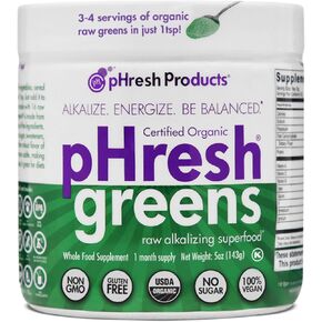 pHresh - Greens Raw Alkalizing Superfood Greens Powder - 2 Month Supply - Vegan, Kosher, Gluten Free - Natural Enzymes, Nutrients - Approved for Intermittent Fasting - 10 oz