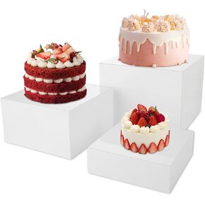 CYEAH 3 Pcs Buffet Risers, Food Risers for Buffet Table, 6,7,8'' Display Stand Shelf for Catering Dessert Collectibles Jewelry Figures Show, Acrylic Display Stand Buffet Risers with Hollow Bottoms
