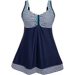 DANIFY Vintage Sailor Pin Up Swimsuit Retro One Piece Skirtini Cover Up Swimdress Tummy Control Bathing Suit