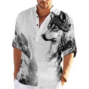 3D Print Shirt for Men Lonely Wolf Shirt Comfy Daily Tops Graffiti Animal Print Long Sleeve Casual Cool Shirts