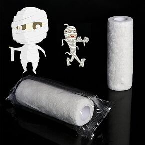Halloween Mummy Bandage Wrap Self Adhesive White Stretch Gauze Bandage Roll for Party Cosplay Costume Wrap Zombie Bandage Photography Props 1 Rolls