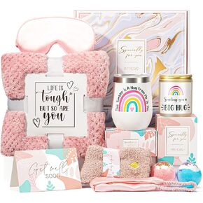 Get Well Soon Gifts for Women, Care Package Get Well Gift Baskets for Sick Friends After Surgery, Sympathy Gifts Thinking of you Feel Better Cancer Care Gifts, Inspirational Gifts for Women w/Blanket
