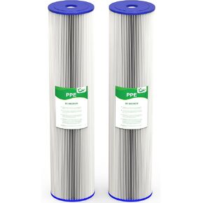 50 Micron 20-Inch Whole House Heavy Duty Water Filter Replacement Cartridge, Pleated Sediment Water Filters 4.5" x 20" for Well Water, Compatible with ECP5-20BB, R30-20BB, SPC-45-2050, 2 Pack