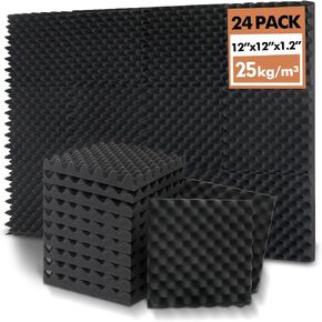 24 Pack Sound Proof Foam Panels for Wall,Self Adhesive Acoustic Panels,12" X 12" X 1.2" Egg Crate Soundproof Wall Panels for Studio,Room Acoustic Treatment Foam,Sound Absorbing Foam Black