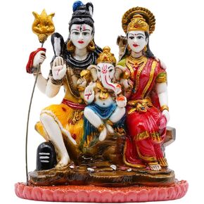 Vedic Charya Handcrafted Shiv Parivar Statue 8 Inch Lord Shiva Parvati Ganesh Idol Hindu God Murti Sculpture for Home Office Temple Decor, Diwali Decorations & Indian Statues Collection