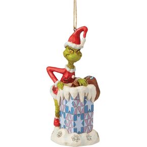 Enesco Jim Shore Dr. Seuss The Grinch in Chimney Hanging Ornament, 5 Inch, Multicolor, Christmas