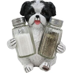 Ebros Gift Realistic Adorable Hugging Pooch Shih Tzu Mini Toy Breed Dog Decorative Glass Salt Pepper Shakers Holder Resin Figurine 6"Tall Animal Pet Pal Kitchen Helper Spice Organizer Accent Statue
