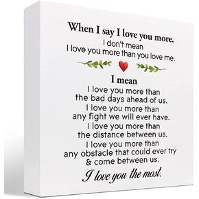 z-crange When I Say I Love You More I Love You Most Wood Block Sign Desk Decor,Inspirational Love Wooden Box Plaque Sign Desk Decor for Home Shelf Table Decorations