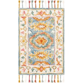 SAFAVIEH Aspen Collection Runner Rug - 2'3" x 9', Blue & Ivory, Handmade Boho Braided Tassel Wool, Ideal for High Traffic Areas in Living Room, Bedroom (APN117M)