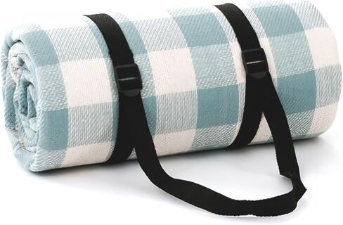 NAGAN Picnic Blanket with Carry Strap,80 * 80 inches, Large 3-Layer Beach Blanket, Black and White Plaid Camping Blanket, Backing Waterproof,Skin-Friendly, Durable for Outdoor Camping, Hiking, Beach in Saudi Arabia