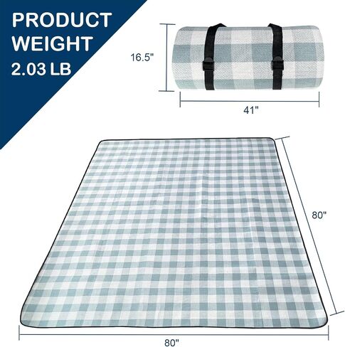 NAGAN Picnic Blanket with Carry Strap,80 * 80 inches, Large 3-Layer Beach Blanket, Black and White Plaid Camping Blanket, Backing Waterproof,Skin-Friendly, Durable for Outdoor Camping, Hiking, Beach in Saudi Arabia