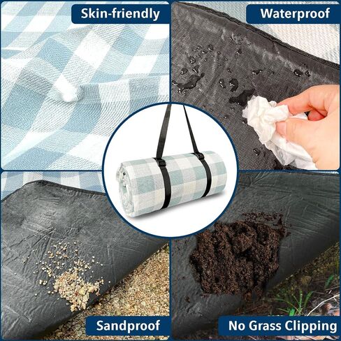 NAGAN Picnic Blanket with Carry Strap,80 * 80 inches, Large 3-Layer Beach Blanket, Black and White Plaid Camping Blanket, Backing Waterproof,Skin-Friendly, Durable for Outdoor Camping, Hiking, Beach in Saudi Arabia