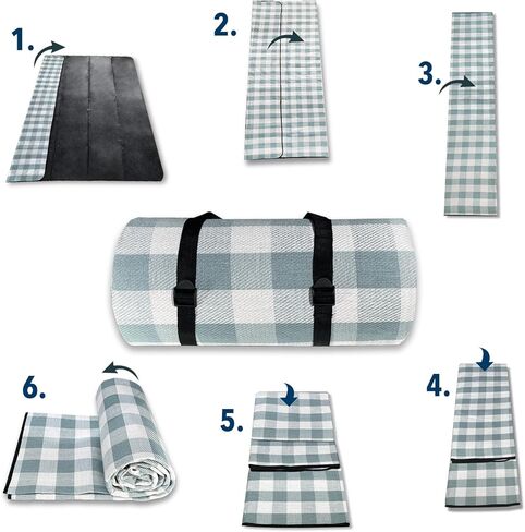 NAGAN Picnic Blanket with Carry Strap,80 * 80 inches, Large 3-Layer Beach Blanket, Black and White Plaid Camping Blanket, Backing Waterproof,Skin-Friendly, Durable for Outdoor Camping, Hiking, Beach in Saudi Arabia