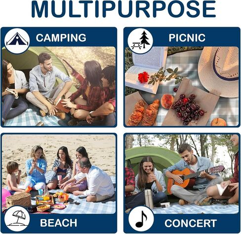 NAGAN Picnic Blanket with Carry Strap,80 * 80 inches, Large 3-Layer Beach Blanket, Black and White Plaid Camping Blanket, Backing Waterproof,Skin-Friendly, Durable for Outdoor Camping, Hiking, Beach in Saudi Arabia