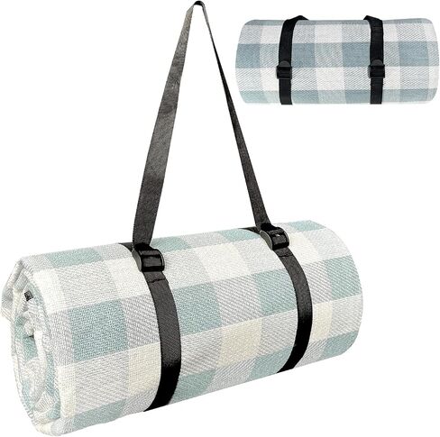 NAGAN Picnic Blanket with Carry Strap,80 * 80 inches, Large 3-Layer Beach Blanket, Black and White Plaid Camping Blanket, Backing Waterproof,Skin-Friendly, Durable for Outdoor Camping, Hiking, Beach in Saudi Arabia