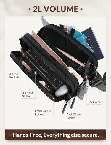 BALEAF Belt Bag Women Fanny Packs Crossbody Fashion Waist Pack Waterproof Adjustable Strap 2L Black in Saudi Arabia