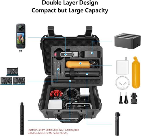 Hard Case Compatible with Insta360 X4 - Insta 360 Premium Accessories Compact Hard Shell Carrying Case Waterproof Protector Portable for Travel or Storage for X4 X3 ONE X2, Black in Saudi Arabia