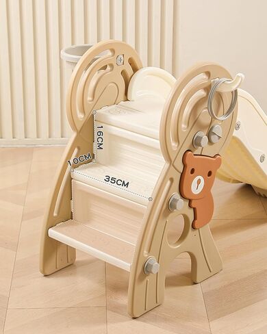 4 in 1 Toddler Slide,Baby Slide,Slide for Toddlers 1-3,Foldable Slide,Plastic Slide,Toddler Slides Indoor and Outdoor,Toddler Slide with Basketball Hoop and Ball,Toddler Playground Slide (Brown) in Saudi Arabia