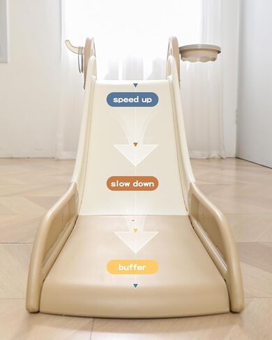 4 in 1 Toddler Slide,Baby Slide,Slide for Toddlers 1-3,Foldable Slide,Plastic Slide,Toddler Slides Indoor and Outdoor,Toddler Slide with Basketball Hoop and Ball,Toddler Playground Slide (Brown) in Saudi Arabia
