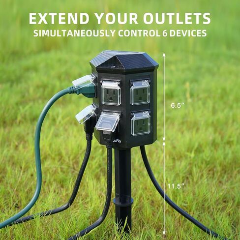 Outdoor Power Stake Timer Waterproof, 100FT Extension Cord, Remote Control Dusk to Dawn Sensor Light Timer, 6 Grounded Outlets for Outdoor Decorations, 14 AWG, 15A/1875W, ETL Listed in Saudi Arabia