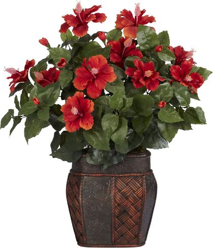 Nearly Natural 6667 Hibiscus with Vase Decorative Silk Plant, Red 30" x 9" x 7.5" in Saudi Arabia