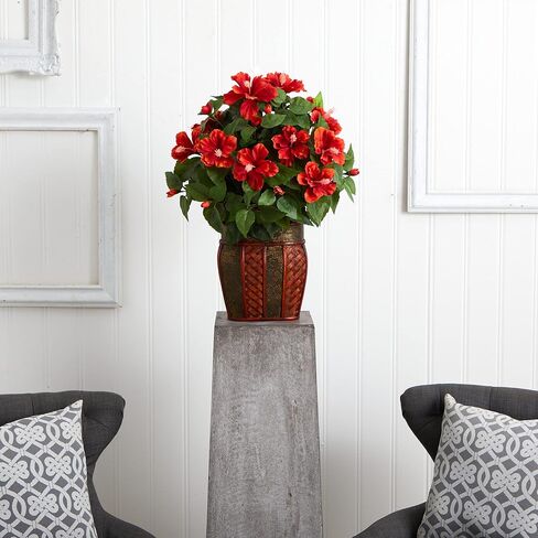 Nearly Natural 6667 Hibiscus with Vase Decorative Silk Plant, Red 30" x 9" x 7.5" in Saudi Arabia