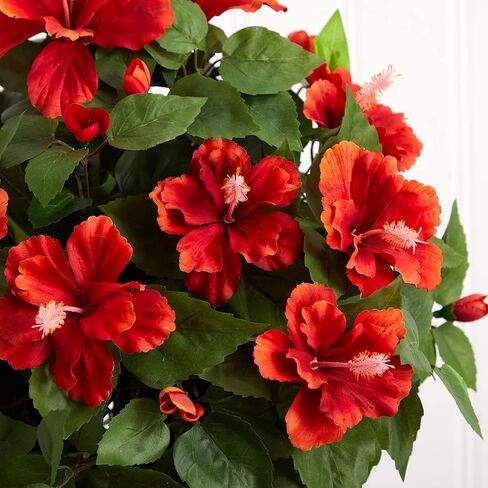 Nearly Natural 6667 Hibiscus with Vase Decorative Silk Plant, Red 30" x 9" x 7.5" in Saudi Arabia