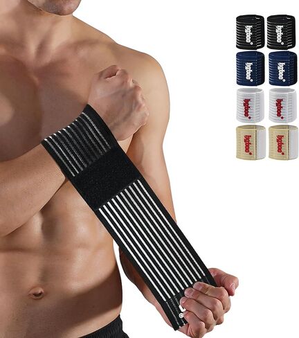أربطة معصم مضغوطة (قطعتان)، أحزمة معصم عالية المرونة، دعامة معصم للرياضة، رفع الأثقال، التنس، كرة السلة، التهاب الأوتار، التهاب مفاصل النفق الرسغي - قماش مسامي (أسود) in Kuwait