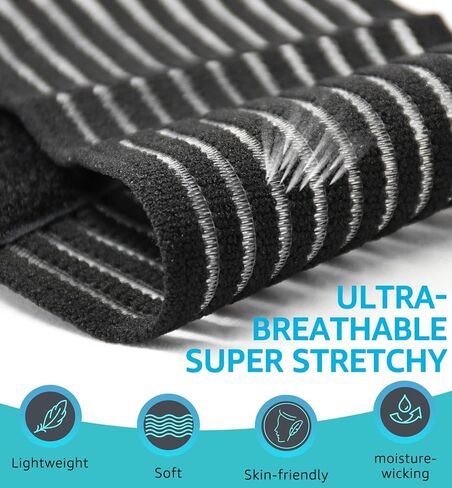 أربطة معصم مضغوطة (قطعتان)، أحزمة معصم عالية المرونة، دعامة معصم للرياضة، رفع الأثقال، التنس، كرة السلة، التهاب الأوتار، التهاب مفاصل النفق الرسغي - قماش مسامي (أسود) in Kuwait