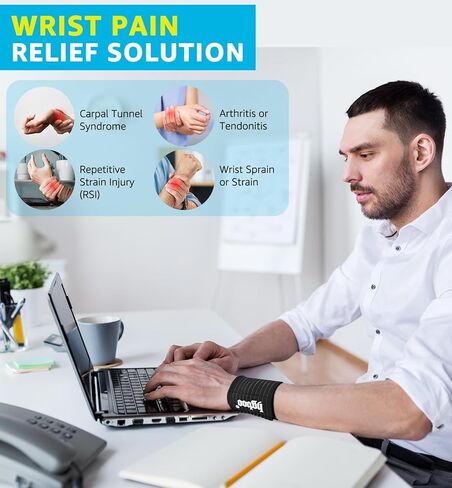 أربطة معصم مضغوطة (قطعتان)، أحزمة معصم عالية المرونة، دعامة معصم للرياضة، رفع الأثقال، التنس، كرة السلة، التهاب الأوتار، التهاب مفاصل النفق الرسغي - قماش مسامي (أسود) in Kuwait