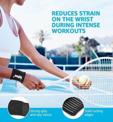 أربطة معصم مضغوطة (قطعتان)، أحزمة معصم عالية المرونة، دعامة معصم للرياضة، رفع الأثقال، التنس، كرة السلة، التهاب الأوتار، التهاب مفاصل النفق الرسغي - قماش مسامي (أسود) in Kuwait