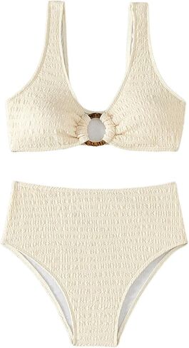 Milumia Women's 2 Piece High Waisted Bikini Sets Ring Linked V Neck Tummy Control Swimsuits in Saudi Arabia