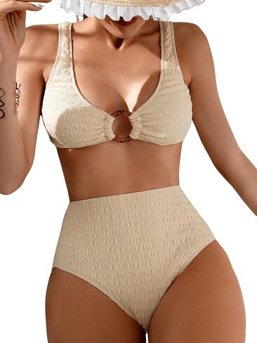 Milumia Women's 2 Piece High Waisted Bikini Sets Ring Linked V Neck Tummy Control Swimsuits in Saudi Arabia
