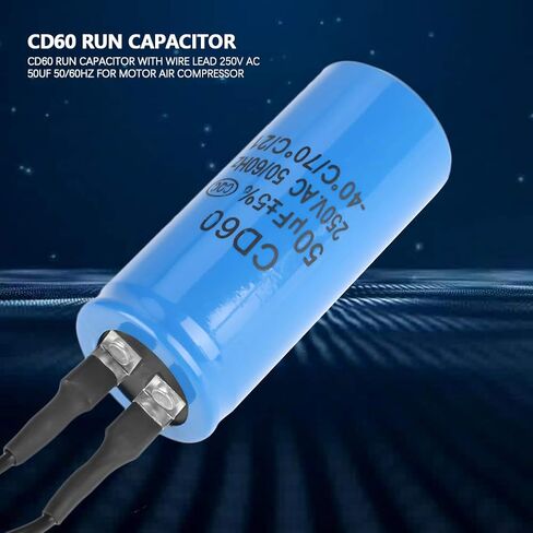 CD60 Run Capacitor with Wire 250V AC 50uF 50/60Hz Motor Start Capacitor with Excellent Electrical Properties for Motor Air Compressor in Saudi Arabia