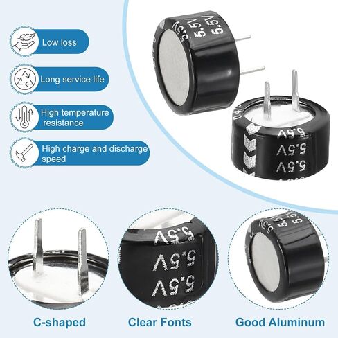 PATIKIL 2 Pcs 5.5V Super Capacitors, 0.47F C-Shaped Button Capacitor High Energy Low Resistance High Consistency for AC Motor Power Display Screen, Black in Saudi Arabia