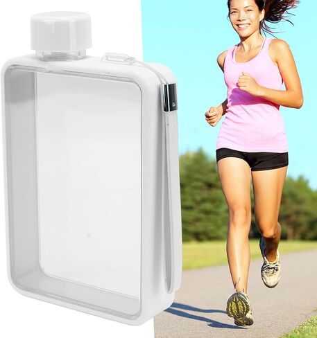 Mumusuki Transparent Bottle, Flat Water Bottle Portable Fitness A5 380ml Slim Water Bottle for Sports Camping Gym Fitness Outdoor (White) in Saudi Arabia