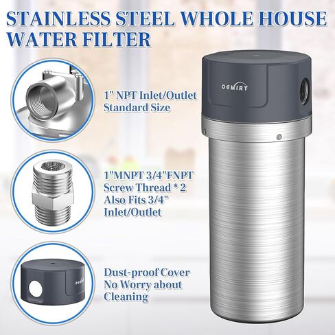 Stainless Steel Whole House Water Filter System, Fits Both 1"and 3/4" Inlet/Outlet – Reduce Sediment, Rust and Grit, Improve Tap Water Taste, Protect Appliances (1 Filter Included) in Saudi Arabia