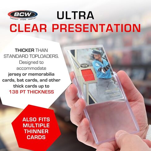 BCW 138 PT. Thick Card Topload Holder - Pack of 50 | Durable Rigid PVC Toploader | Toploaders for Memorabilia, Jersey, Patch, and Relic Cards | Ideal for Collectors and Hobbyists in Saudi Arabia