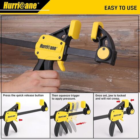 مشابك هوريكان للأعمال الخشبية، 6 مشابك شريطية بيد واحدة، مجموعة مشابك خشبية سريعة الإصدار، مشابك طاولة للأعمال الخشبية، مجموعة مشابك شريط السقاطة، 6 بوصات × 4 و12 بوصة × 2 مشابك زناد in Kuwait