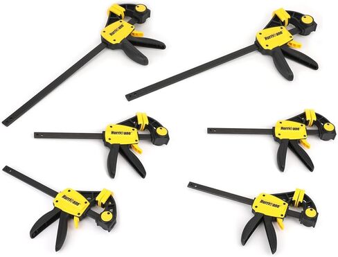 مشابك هوريكان للأعمال الخشبية، 6 مشابك شريطية بيد واحدة، مجموعة مشابك خشبية سريعة الإصدار، مشابك طاولة للأعمال الخشبية، مجموعة مشابك شريط السقاطة، 6 بوصات × 4 و12 بوصة × 2 مشابك زناد in Kuwait